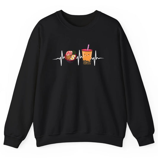 Ramen And Bubble Tea Lovers Heartbeat Japanese Food Kawaii Unisex Crewneck Sweatshirt