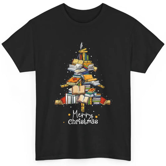 Merry Christmas Tree Reading Books Librarian Xmas Lighting Classic Unisex T-Shirt