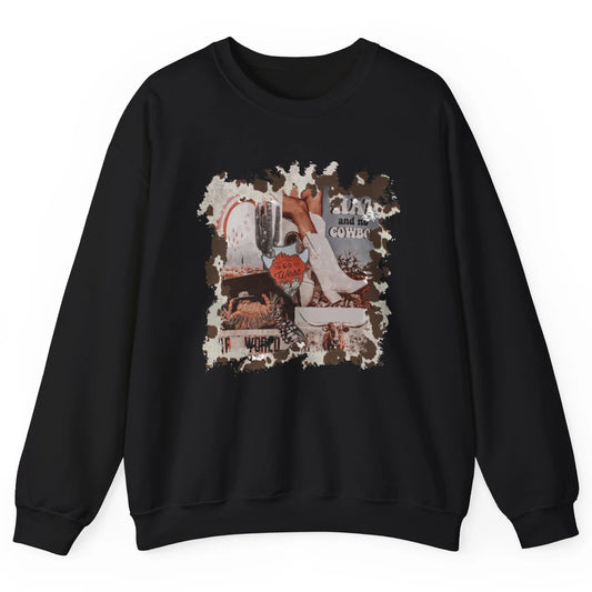 Retro Cowgirl Boots Desert Cactus Go West Western Country Unisex Crewneck Sweatshirt