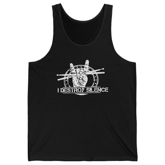 Retro Drummer I Destroy Silence Drumming Lovers Gift Unisex Jersey Tank