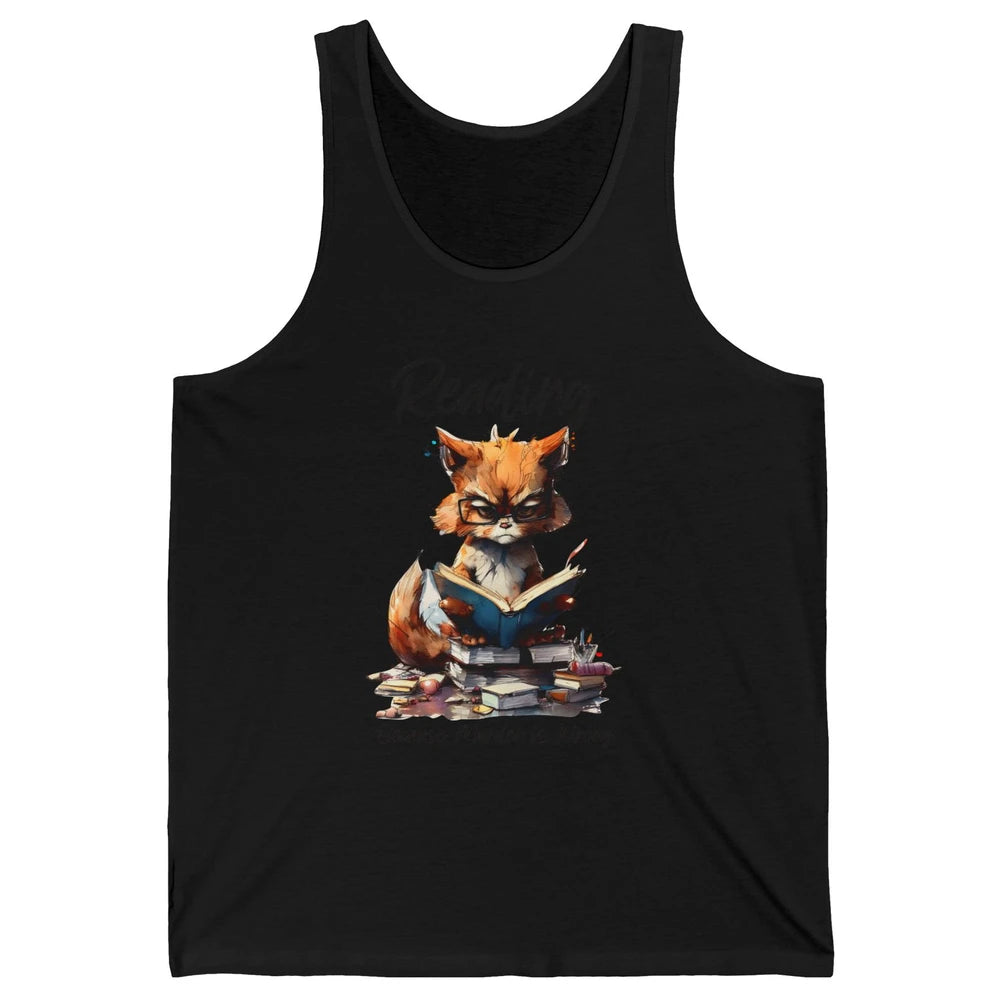 Retro Funny Cat Reading Because Murder Is Wrong Booknerd Unisex Jersey Tank