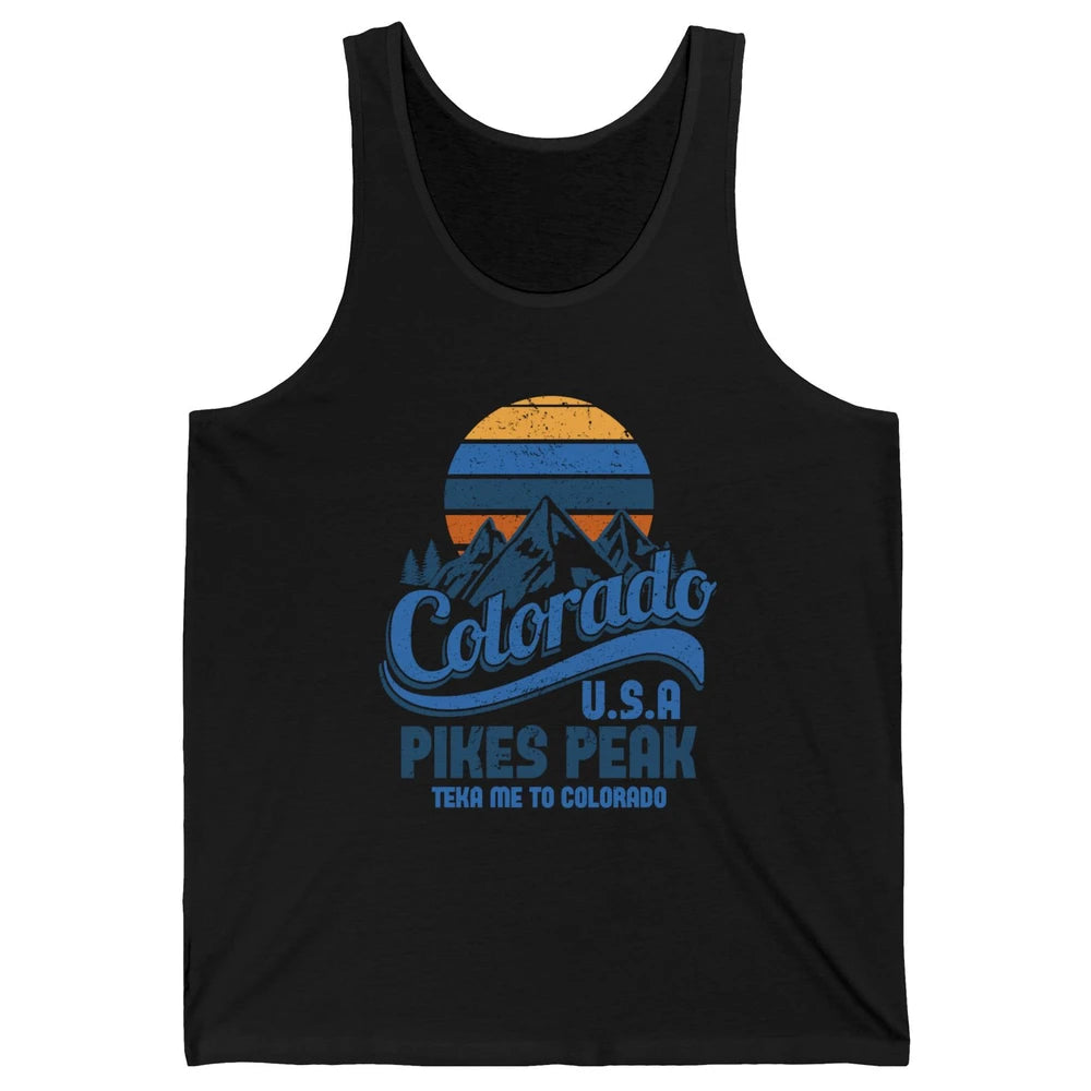 Retro Colorado Mountain Pikes Peak Sunset Outdoor Hiking Unisex Jersey Tank