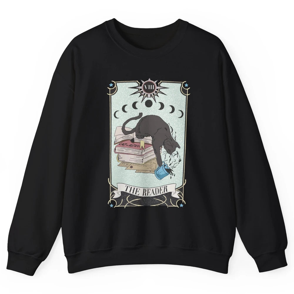 Retro Cat Books The Reader Tarot Card Halloween Reading Gift Unisex Crewneck Sweatshirt
