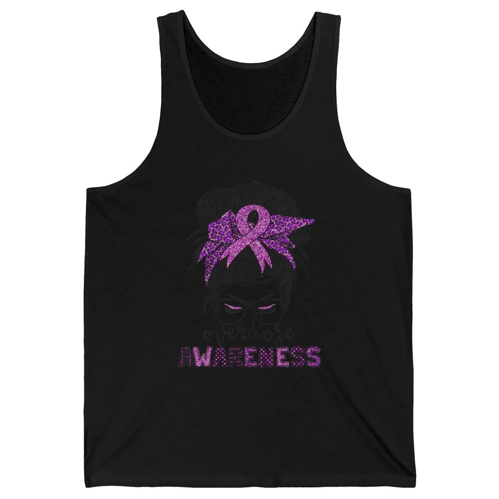 Overdose Awareness Messy Hair Bun Purple Leopard Warrior Unisex Jersey Tank