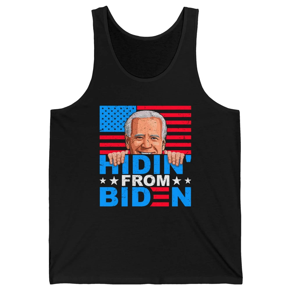 Retro Funny Joe Biden Hiding From Biden Anti Liberal US Flag Unisex Jersey Tank