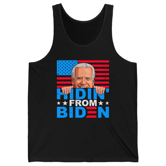 Retro Funny Joe Biden Hiding From Biden Anti Liberal US Flag Unisex Jersey Tank