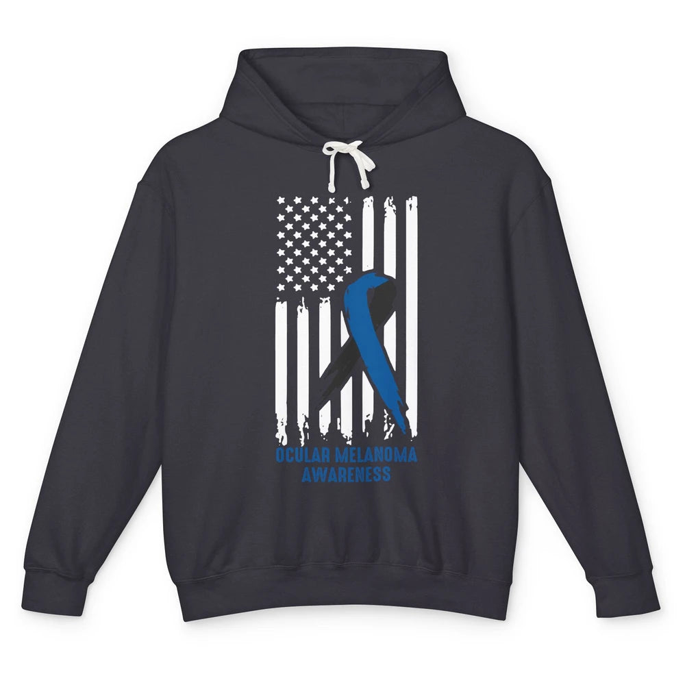 Ocular Melanoma Awareness Ribbon No One Fight Alone US Flag Unisex Lightweight Hoodie