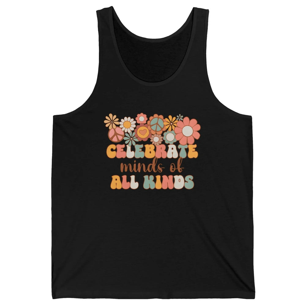 Retro Groovy Autism Celebrate Minds Of All Kind Sped Teacher Unisex Jersey Tank