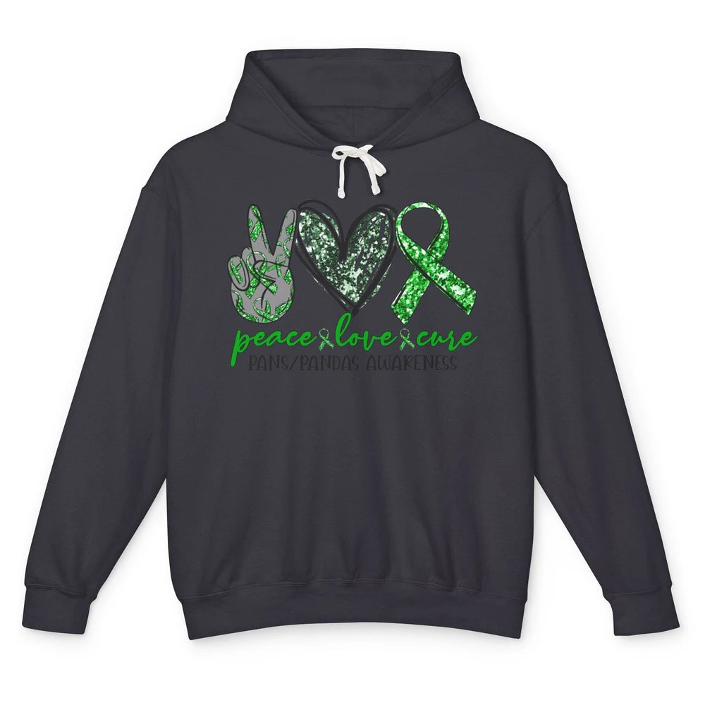 PANS/PANDAS Awareness Green Ribbon Peace Love Cure Unisex Lightweight Hoodie