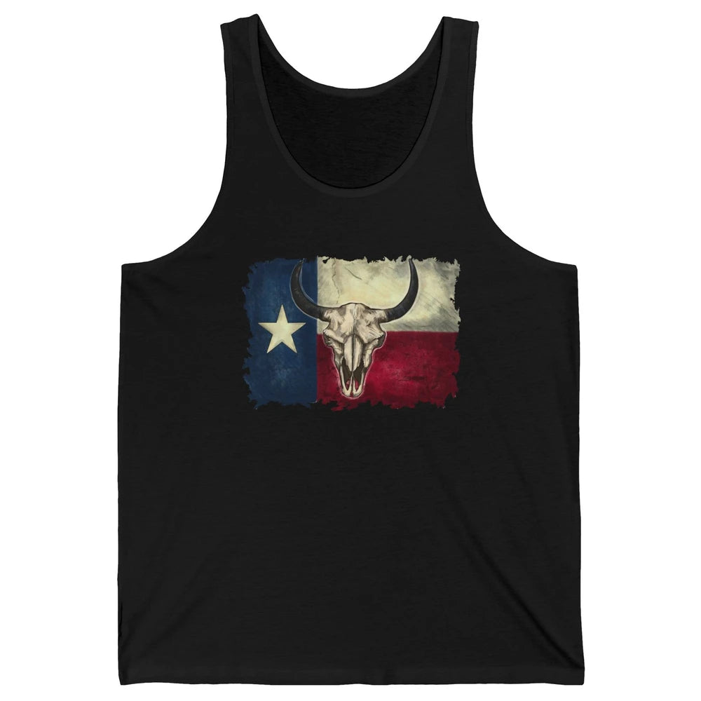 Retro Bull Skull Texas Map Western Country Cowboy Cowgirl Unisex Jersey Tank