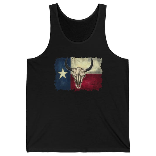 Retro Bull Skull Texas Map Western Country Cowboy Cowgirl Unisex Jersey Tank