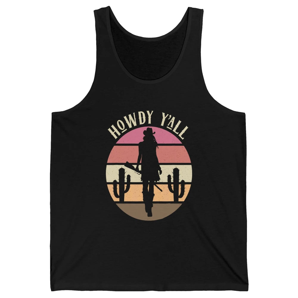 Retro Cowgirl Howdy Y'all Cactus Rodeo Cowboy Western Texas Unisex Jersey Tank
