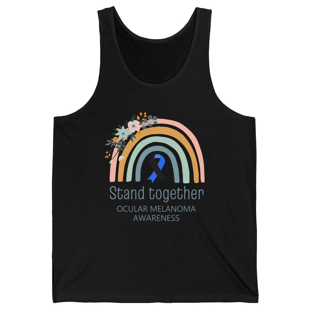 Ocular Melanoma Awareness Rainbow Floral Black Blue Ribbon Unisex Jersey Tank