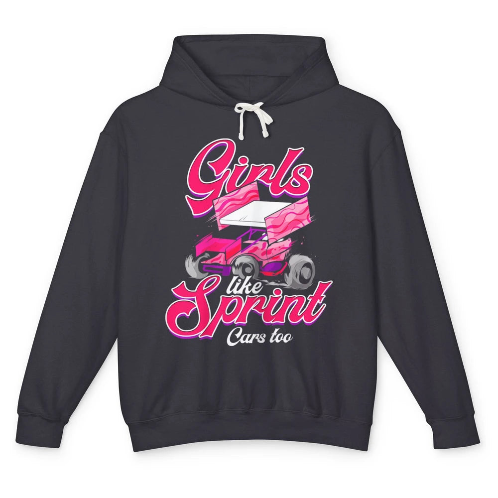 Racing Dirt Track Girls Like Sprint Car Too Race Truck Retro Unisex Lightweight Hoodie