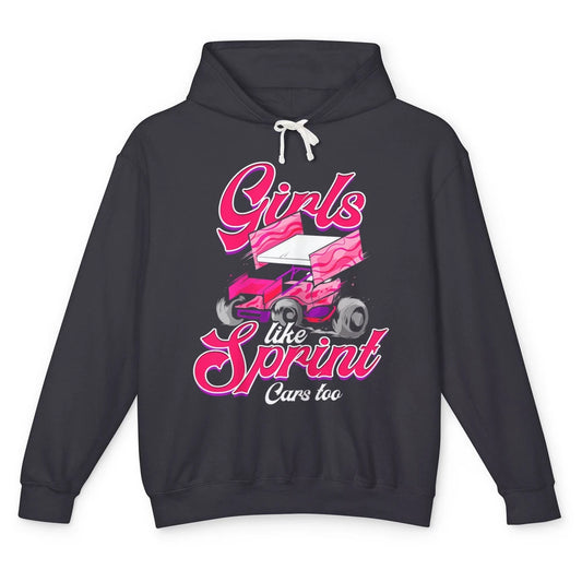 Racing Dirt Track Girls Like Sprint Car Too Race Truck Retro Unisex Lightweight Hoodie