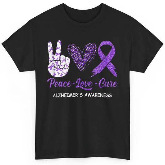 Peace Love Cure Purple Ribbon Alzheimer Disease Awareness Classic Unisex T-Shirt
