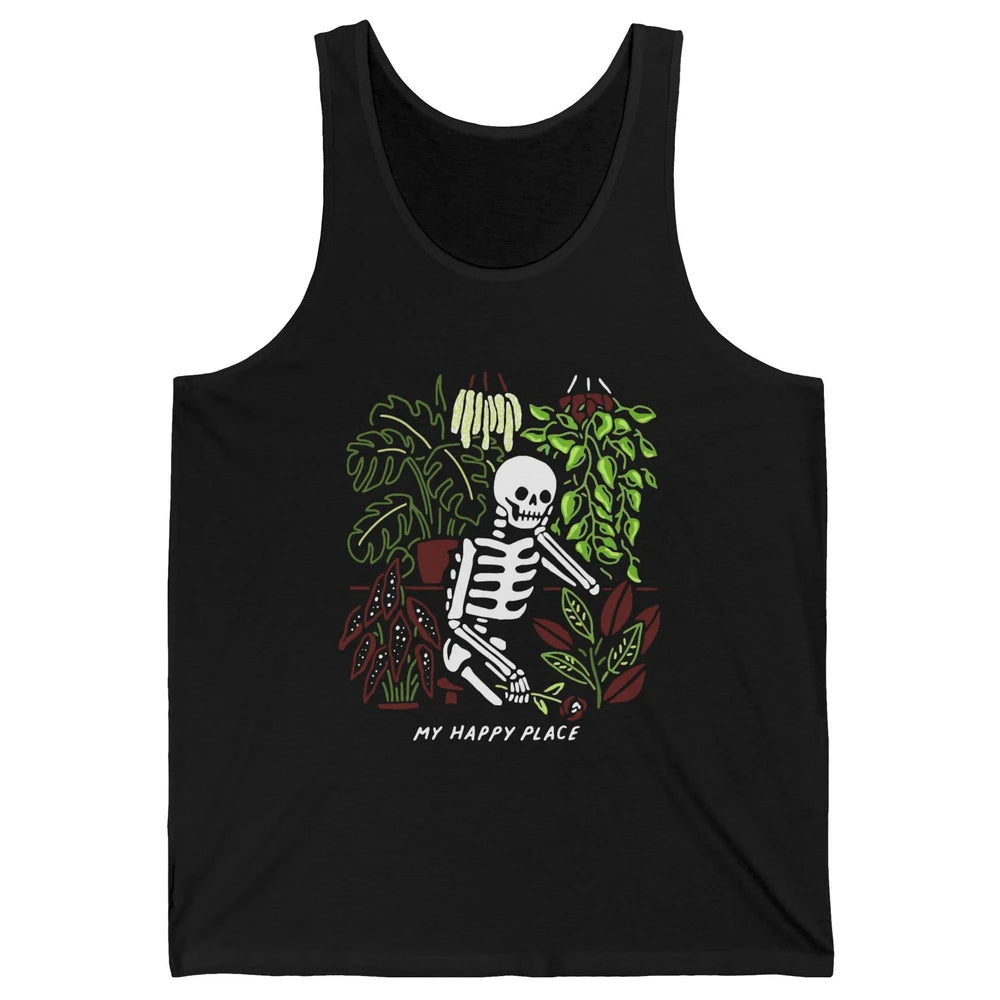 Retro Funny Skeleton Gardening My Happy Place Plant Lovers Unisex Jersey Tank