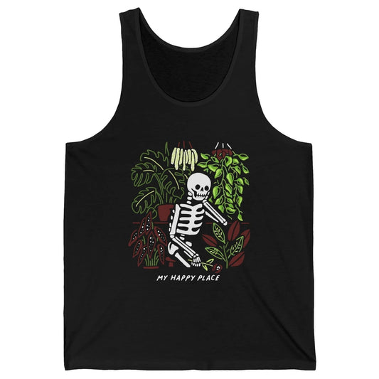 Retro Funny Skeleton Gardening My Happy Place Plant Lovers Unisex Jersey Tank