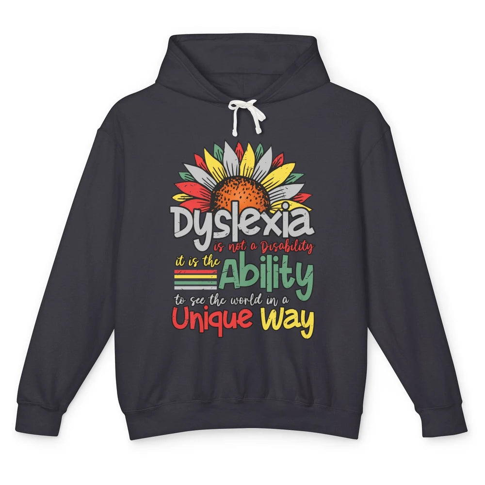 Retro Dyslexia A Different Ability Not Disability Sunflower Unisex Lightweight Hoodie