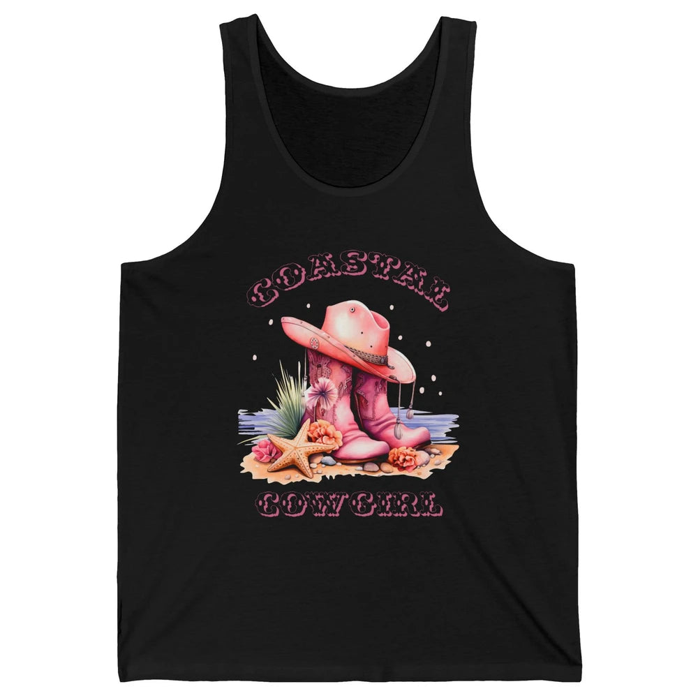 Retro Cowgirl Boots Coastal Cowgirl Western Country Beach Unisex Jersey Tank