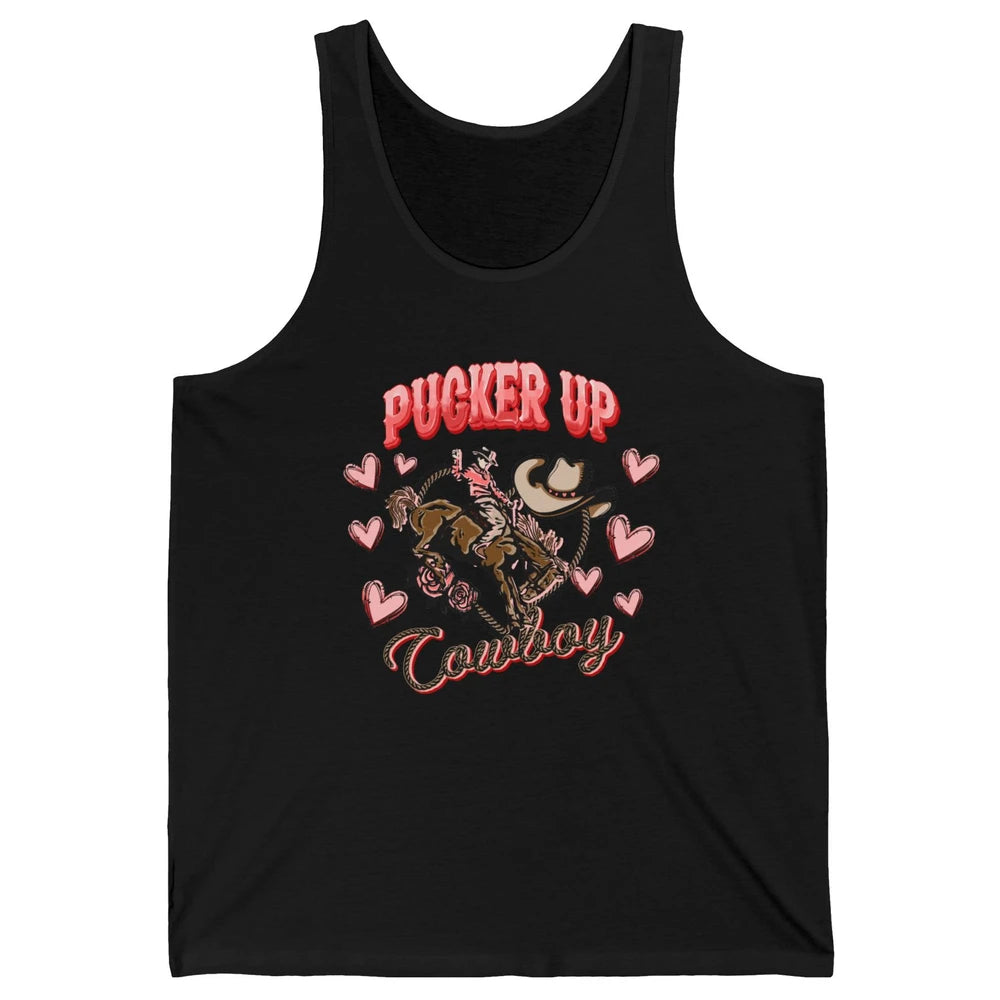 Retro Cowboy Horsing Pucker Up Cowboy Western Valentines Day Unisex Jersey Tank