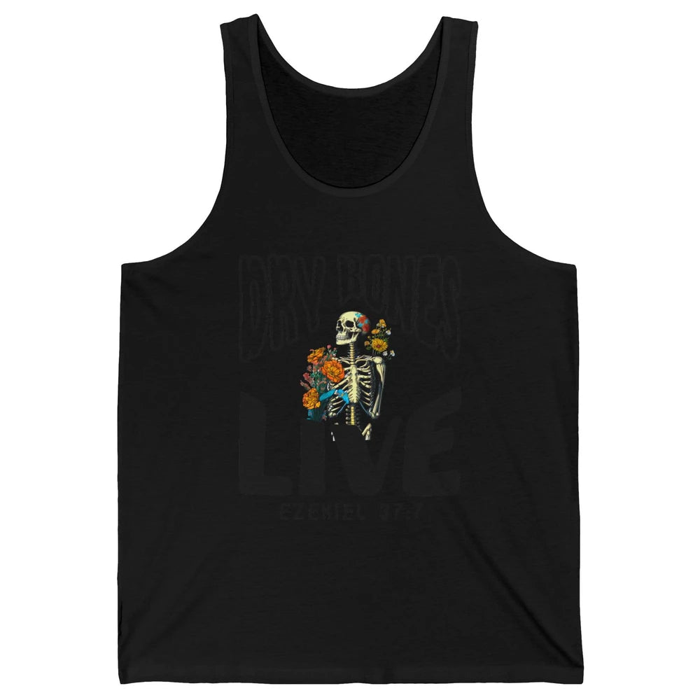 Floral Skeleton Dry Bones Come Alive Christian Halloween Unisex Jersey Tank