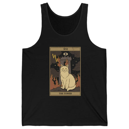 Retro Halloween Cat Witch The Tower Tarot Card Witchcraft Unisex Jersey Tank