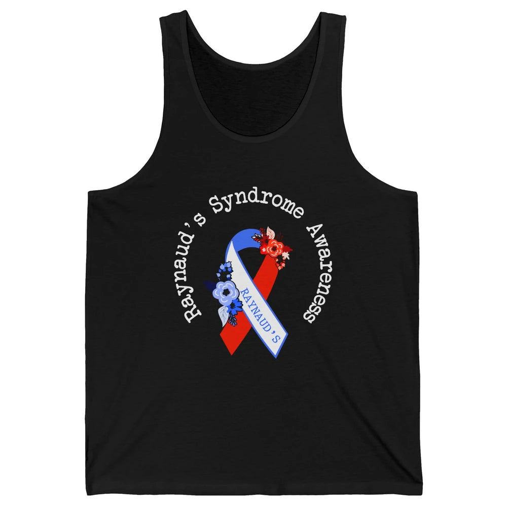 Raynaud's Syndrome Awareness Support Floral Red Blue Ribbon Unisex Jersey Tank