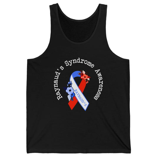 Raynaud's Syndrome Awareness Support Floral Red Blue Ribbon Unisex Jersey Tank