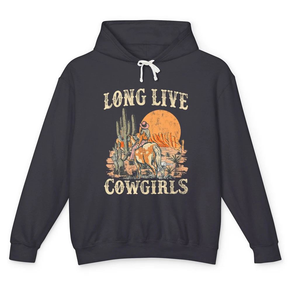 Retro Long Live Howdy Rodeo Western Desert Cowgirl Horseback Unisex Lightweight Hoodie