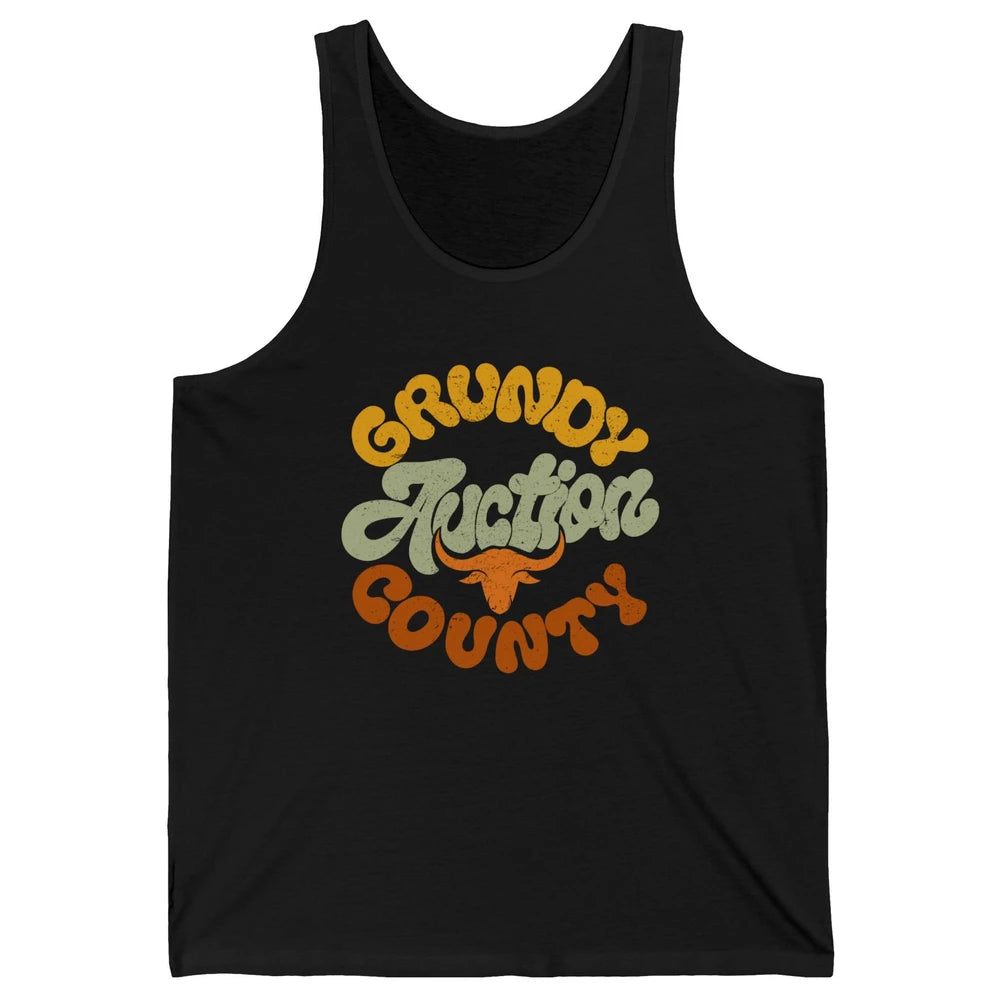 Retro Cow Cattle Grundy County Auction Western Country Farm Unisex Jersey Tank