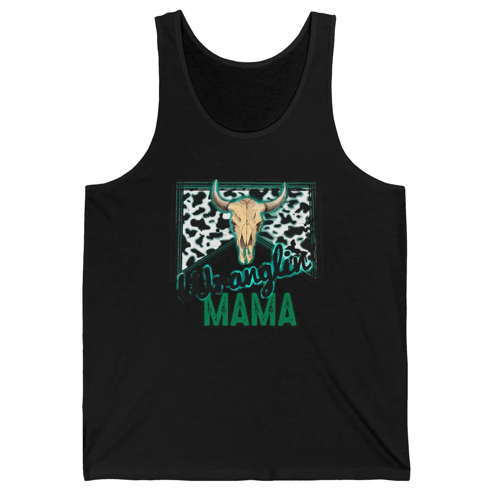 Retro Cowhide Bull Skull Wrangling Mama Western Country Girl Unisex Jersey Tank