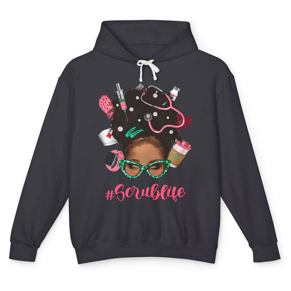 Afro Melanin Messy Bun Nurse Scrub Life CNA Appreciation Unisex Lightweight Hoodie