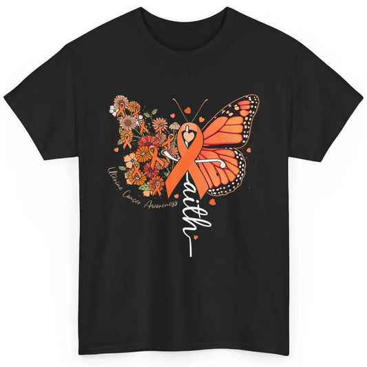Peach Floral Butterfly Cross Faith Uterine Cancer Awareness Classic Unisex T-Shirt