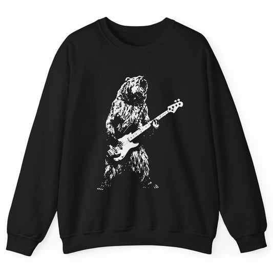Retro Bear Playing Bass Guitar Bear Guitarist Music Lovers Unisex Crewneck Sweatshirt