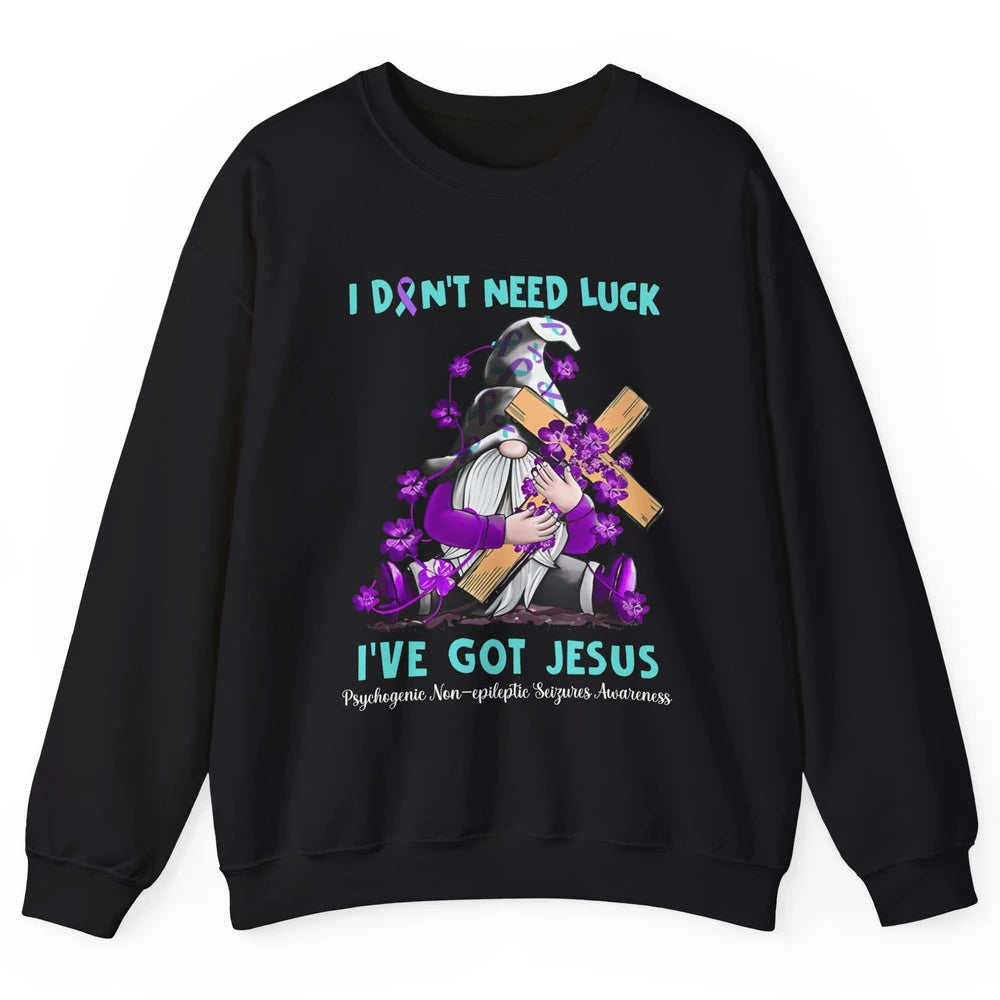 PNES Awareness Gnome I Don't Need Luck I've Got Jesus Faith Unisex Crewneck Sweatshirt