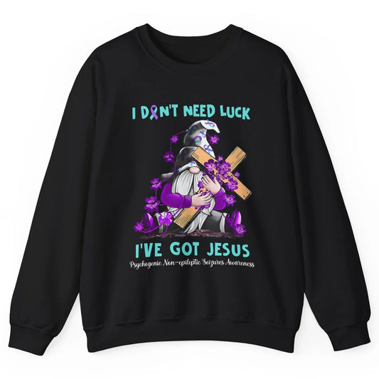 PNES Awareness Gnome I Don't Need Luck I've Got Jesus Faith Unisex Crewneck Sweatshirt
