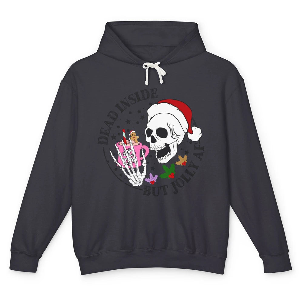 Christmas Skeleton Coffee Dead Inside But Jolly AF Christmas Unisex Lightweight Hoodie