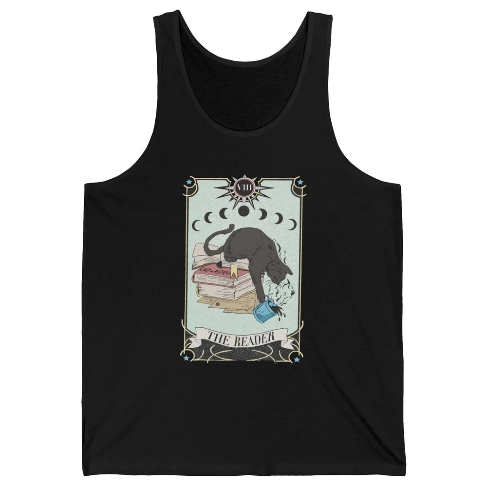 Retro Cat Books The Reader Tarot Card Halloween Reading Gift Unisex Jersey Tank