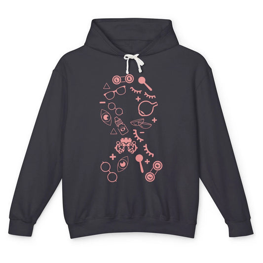 Optical Symbol Pink Ribbon Breast Cancer Support Optometrist Unisex Lightweight Hoodie