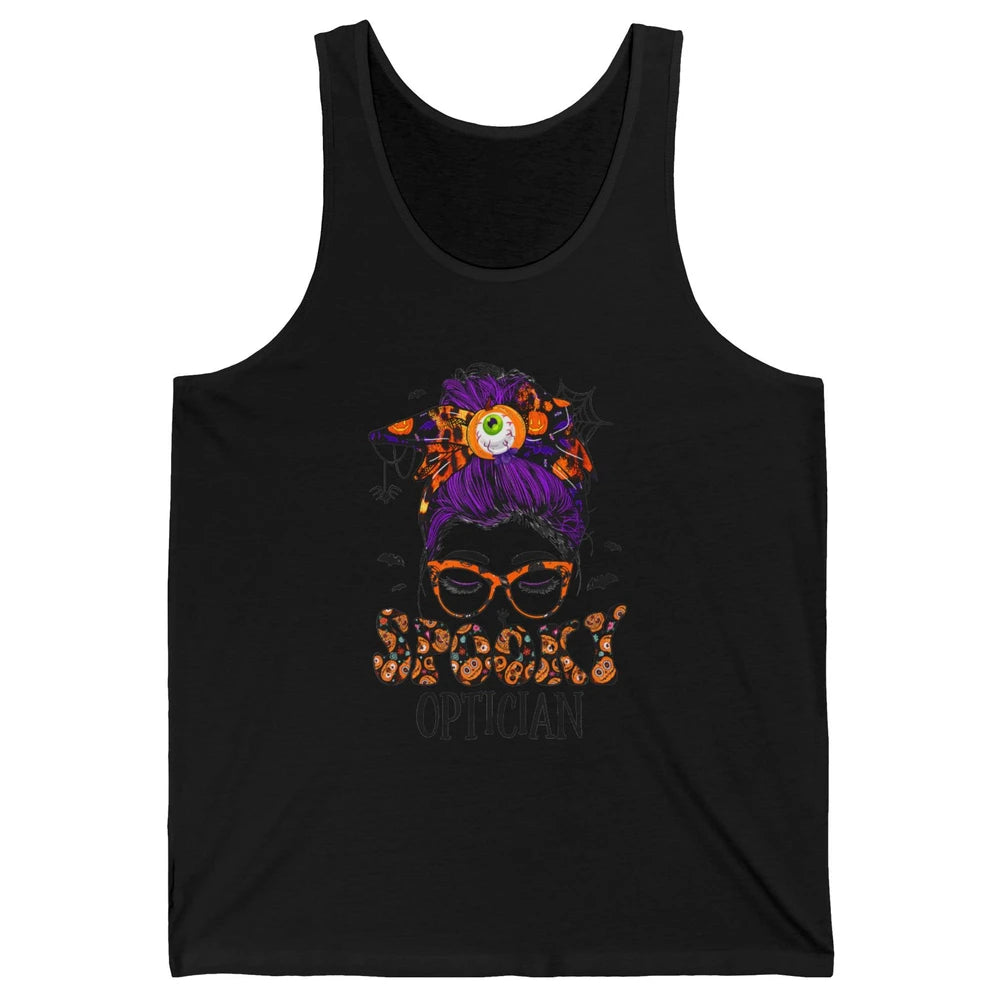 Optician Messy Hair Bun Eye Glasses Halloween Spooky Season Unisex Jersey Tank
