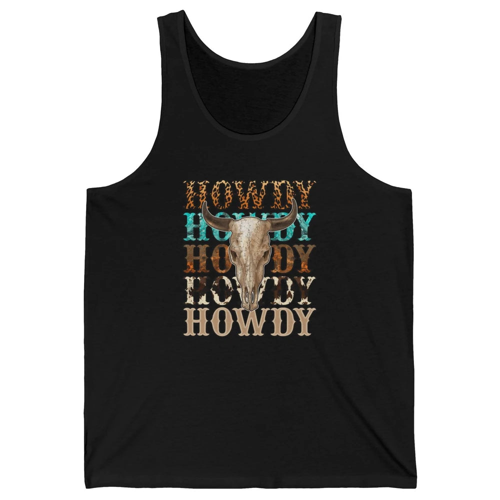 Retro Howdy Bull Skull Rodeo Vintage Western Country Leopard Unisex Jersey Tank