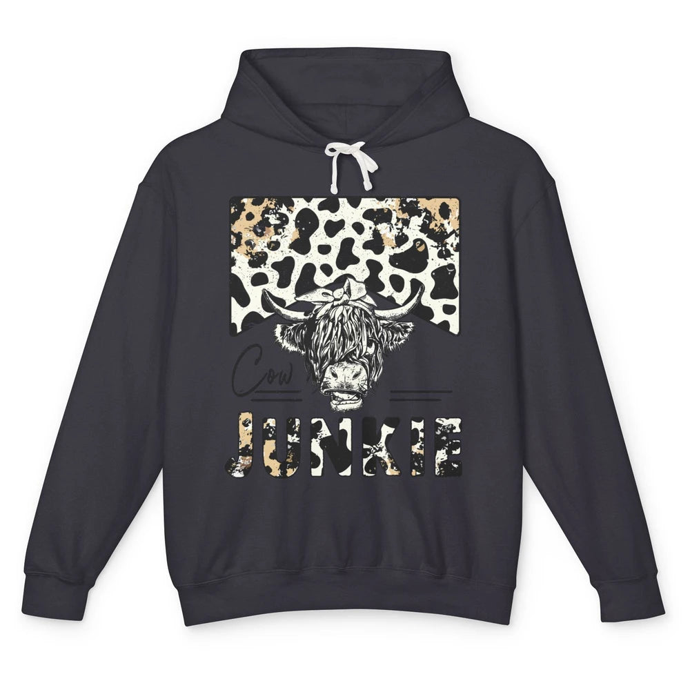 Leopard Highland Cow Bandana Cow Junkie Western Country Gift Unisex Lightweight Hoodie