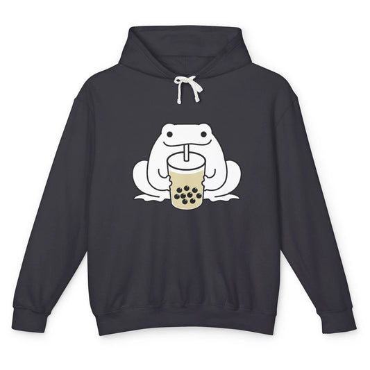 Funny Frog Drinking Boba Bubble Milk Tea Holiday Frog Kawaii Unisex Lightweight Hoodie