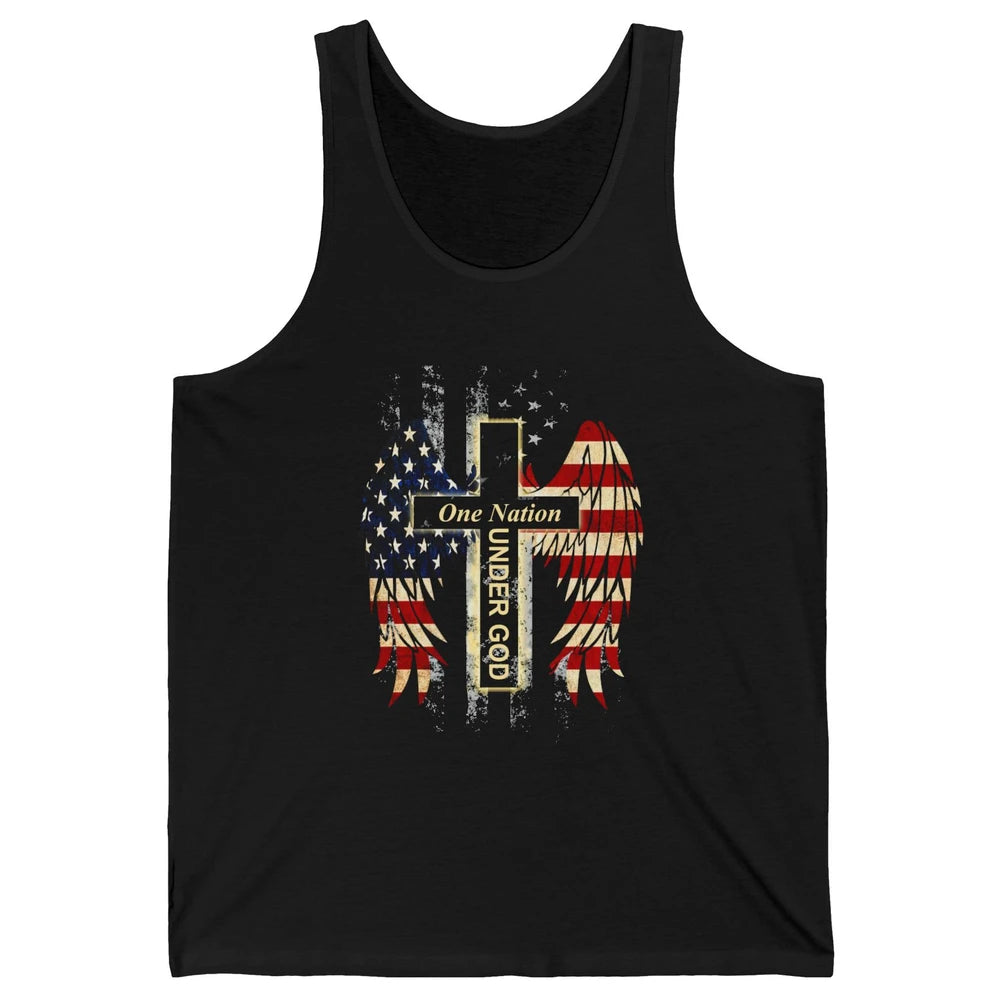 Patriotic One Nation Under God American Flag Faith Cross Unisex Jersey Tank