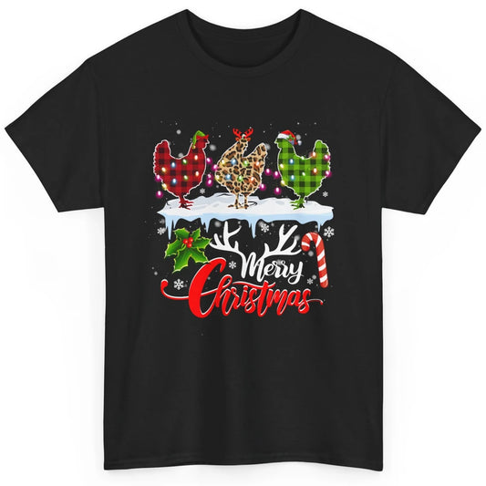 Merry Christmas Three Chickens Buffalo Leopard Red Plaid Hen Classic Unisex T-Shirt