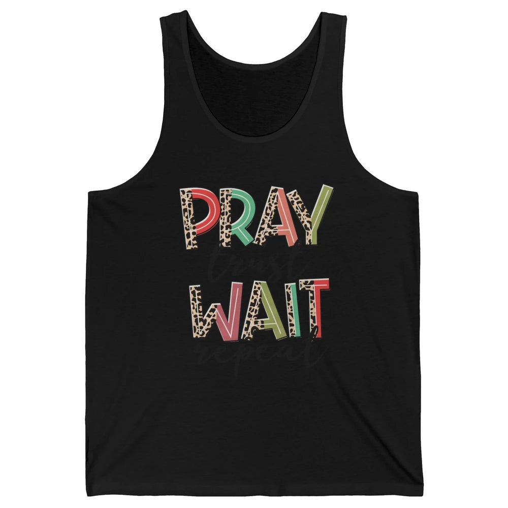 Retro Leopard Pray Wait Trust Repeat Christian Motivational Unisex Jersey Tank
