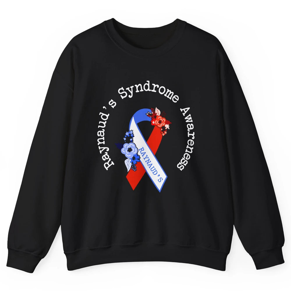 Raynaud's Syndrome Awareness Support Floral Red Blue Ribbon Unisex Crewneck Sweatshirt