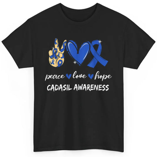 Peace Love Hope Heart Love Cadasil Awareness Blue Ribbon Classic Unisex T-Shirt