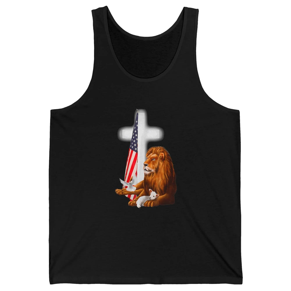 Patriotic Christian Lamb Bible Verse Lion Cross Religious Unisex Jersey Tank